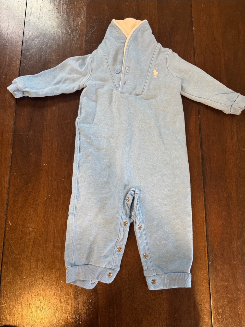 Ralph Lauren Light Blue Fleece One-Piece with Cream Trim